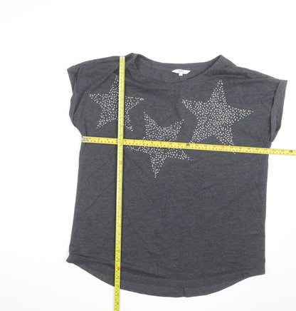 Next Women’s Grey Studded Star T-Shirt Size 16 Short Sleeve Casual Top