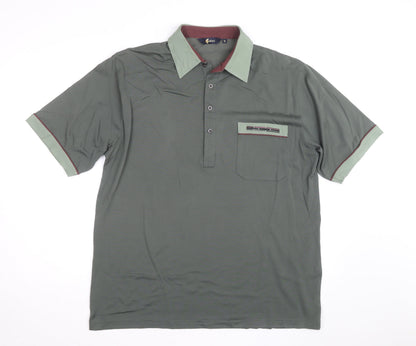 Gabicci Men's Green XL Polo Shirt Retro Contrast Collar Cotton Blend
