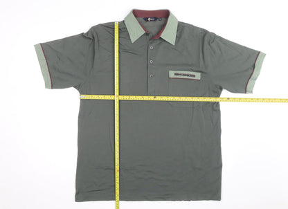 Gabicci Men's Green XL Polo Shirt Retro Contrast Collar Cotton Blend