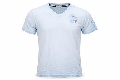 Geographical Norway Men's Blue Embroidered V-Neck Cotton T-Shirt M