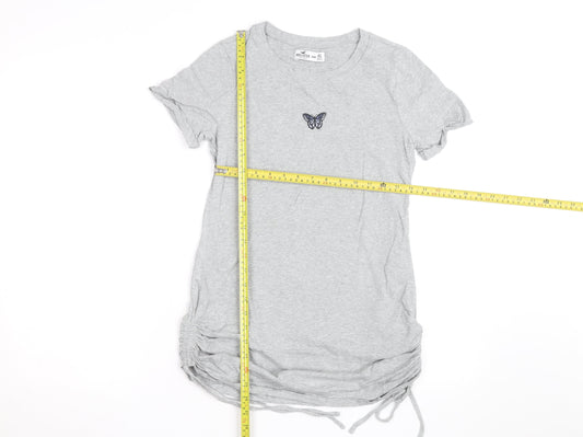Hollister Women’s Grey T-Shirt Dress XS Short Sleeve Butterfly Embroidered