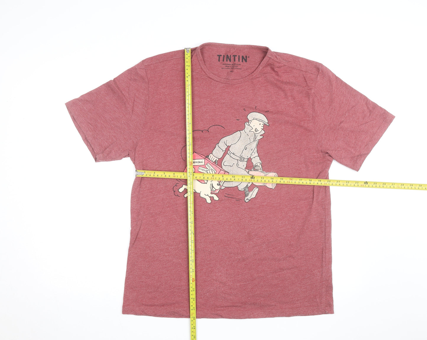 Tintin Men’s Red Graphic Print T-Shirt XL Cotton Blend