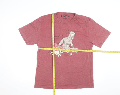 Tintin Men’s Red Graphic Print T-Shirt XL Cotton Blend