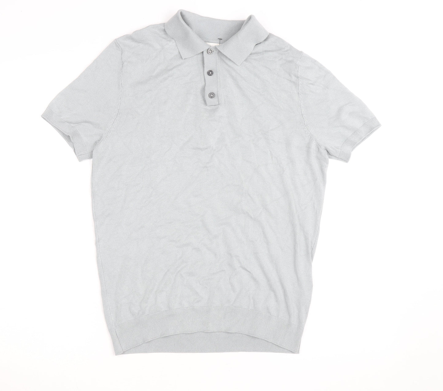 ZARA Men’s Grey Collared Knit Polo Shirt Size M Short Sleeve Casual