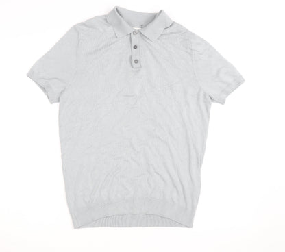ZARA Men’s Grey Collared Knit Polo Shirt Size M Short Sleeve Casual