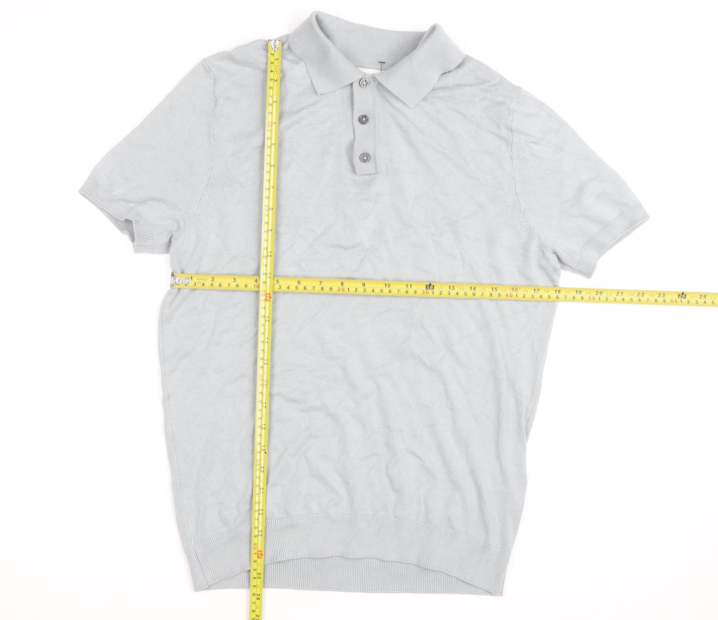 ZARA Men’s Grey Collared Knit Polo Shirt Size M Short Sleeve Casual