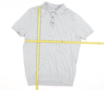 ZARA Men’s Grey Collared Knit Polo Shirt Size M Short Sleeve Casual