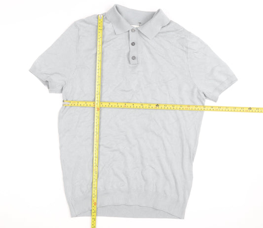 ZARA Men’s Grey Collared Knit Polo Shirt Size M Short Sleeve Casual