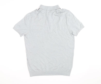 ZARA Men’s Grey Collared Knit Polo Shirt Size M Short Sleeve Casual
