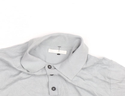 ZARA Men’s Grey Collared Knit Polo Shirt Size M Short Sleeve Casual