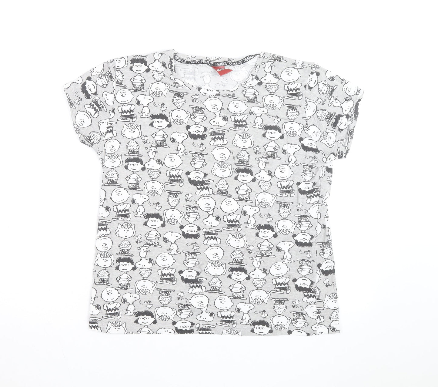 Peanuts Grey Cartoon Print T-Shirt Women Size 12-14 Cotton Crew Neck