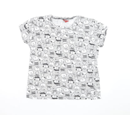 Peanuts Grey Cartoon Print T-Shirt Women Size 12-14 Cotton Crew Neck
