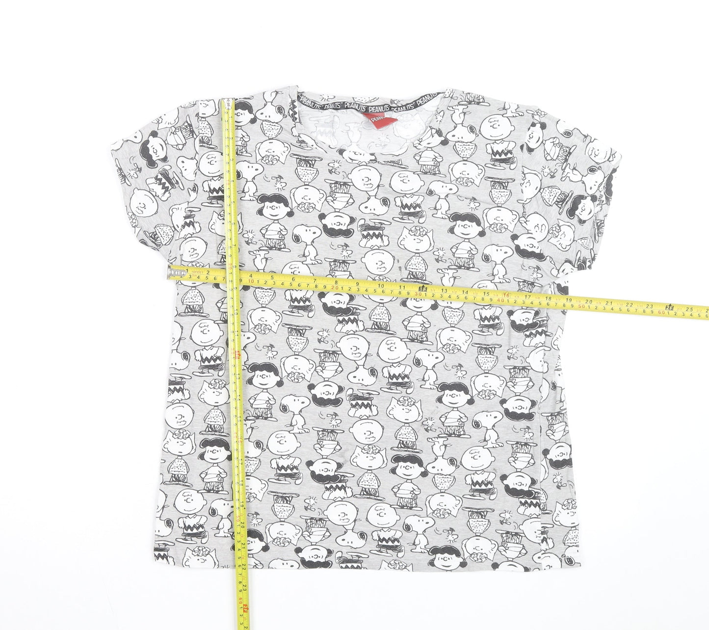 Peanuts Grey Cartoon Print T-Shirt Women Size 12-14 Cotton Crew Neck