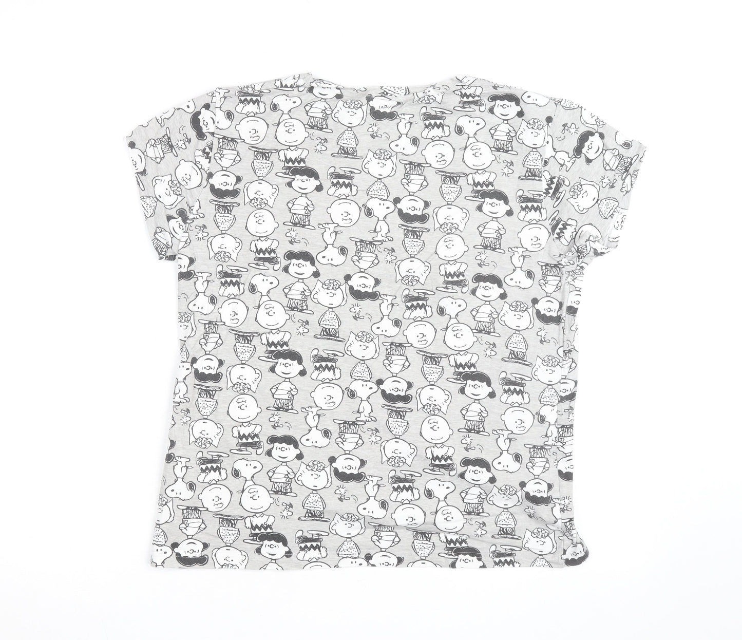 Peanuts Grey Cartoon Print T-Shirt Women Size 12-14 Cotton Crew Neck