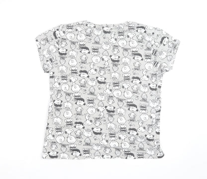 Peanuts Grey Cartoon Print T-Shirt Women Size 12-14 Cotton Crew Neck
