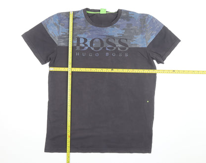 Hugo Boss Mens Black Blue Slim Fit Graphic Logo T-Shirt Size M