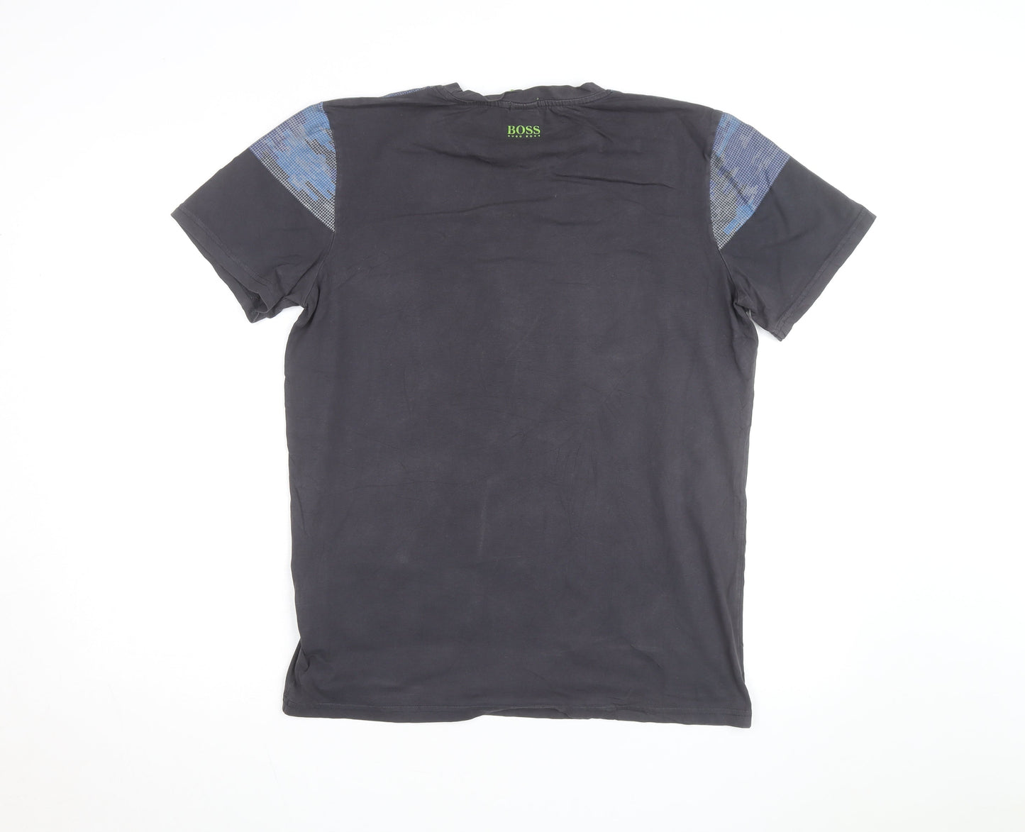 Hugo Boss Mens Black Blue Slim Fit Graphic Logo T-Shirt Size M