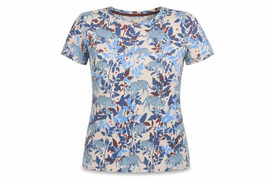 Trespass Womens Beige Blue Animal Print Cotton T-Shirt UK 10