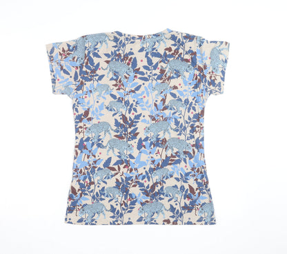Trespass Womens Beige Blue Animal Print Cotton T-Shirt UK 10