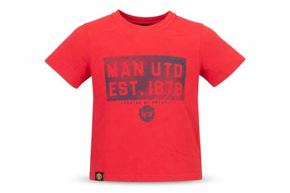 Front view of Manchester United boys’ red 6-7 years cotton short sleeve graphic t-shirt