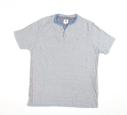 One Valley Men's Blue Henley Short Sleeve Cotton Blend T-Shirt Size M