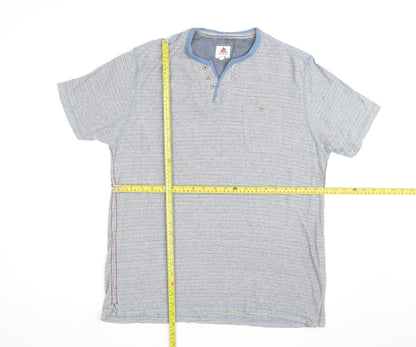 One Valley Men's Blue Henley Short Sleeve Cotton Blend T-Shirt Size M
