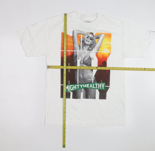 Mighty Healthy Men's White Graphic Print Regular Fit T-Shirt M