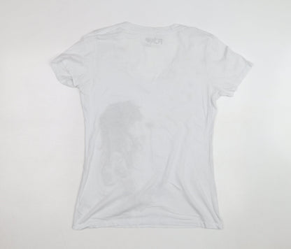 Fox Womens White Graphic V-Neck Short Sleeve Cotton T-Shirt Size L