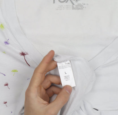 Fox Womens White Graphic V-Neck Short Sleeve Cotton T-Shirt Size L