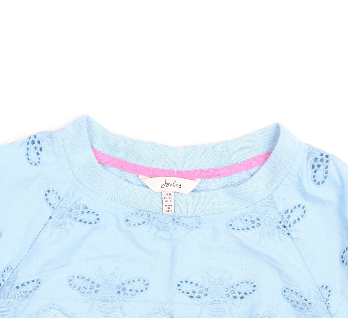 Joules Women Blue Pullover Sweatshirt UK 12 Bee Embroidered Cotton