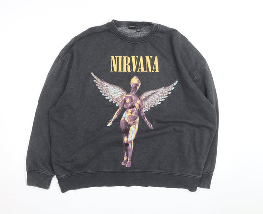Nirvana Women's Black Pullover Sweatshirt Size 10/12 Crew Neck Rock Graphic