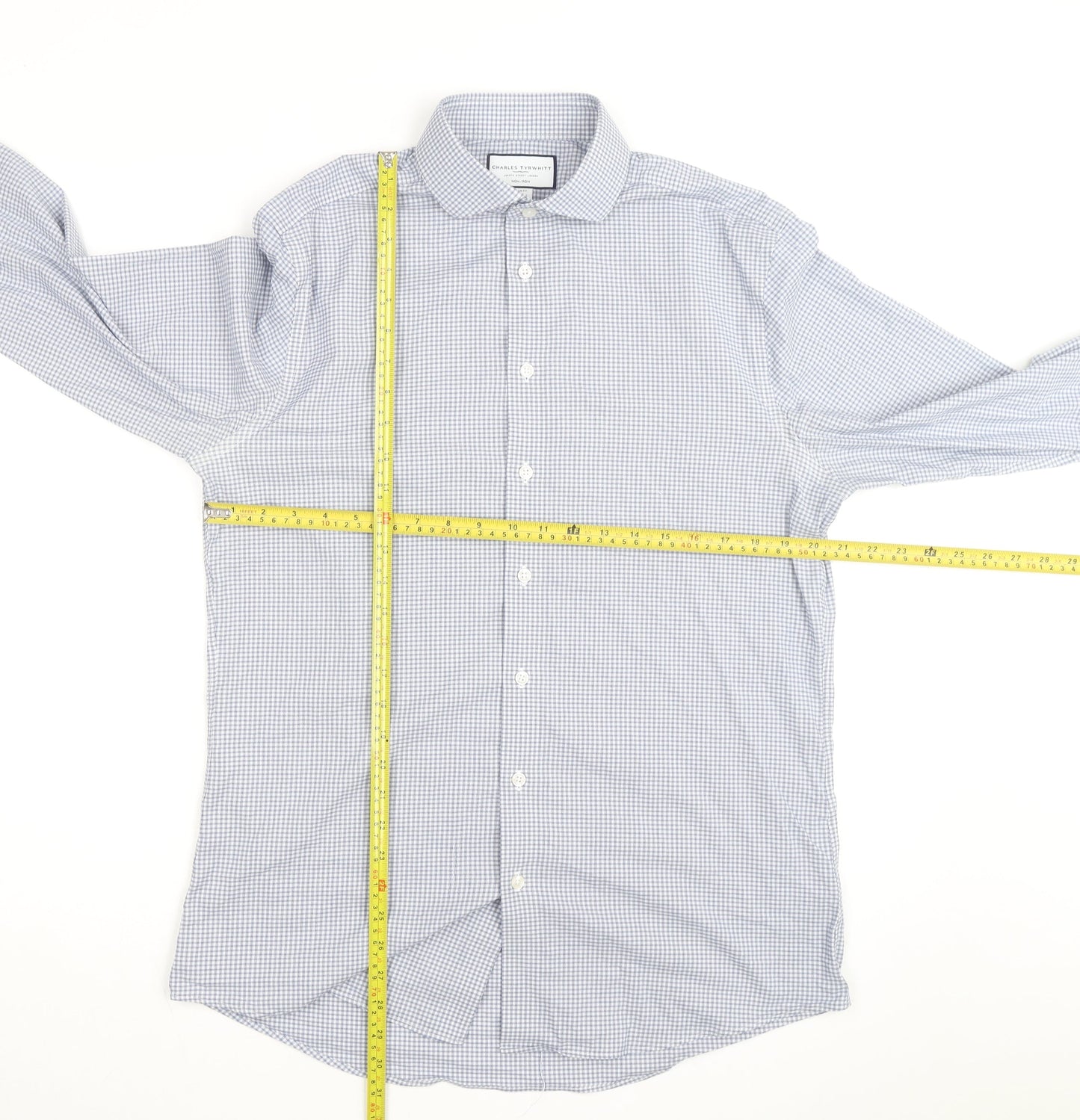 Charles Tyrwhitt Men's Blue Check Slim Fit Non-Iron Dress Shirt 16/41