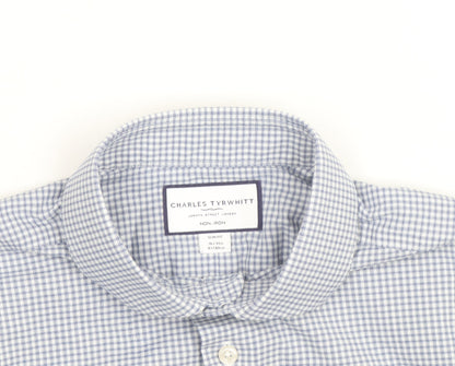 Charles Tyrwhitt Men's Blue Check Slim Fit Non-Iron Dress Shirt 16/41