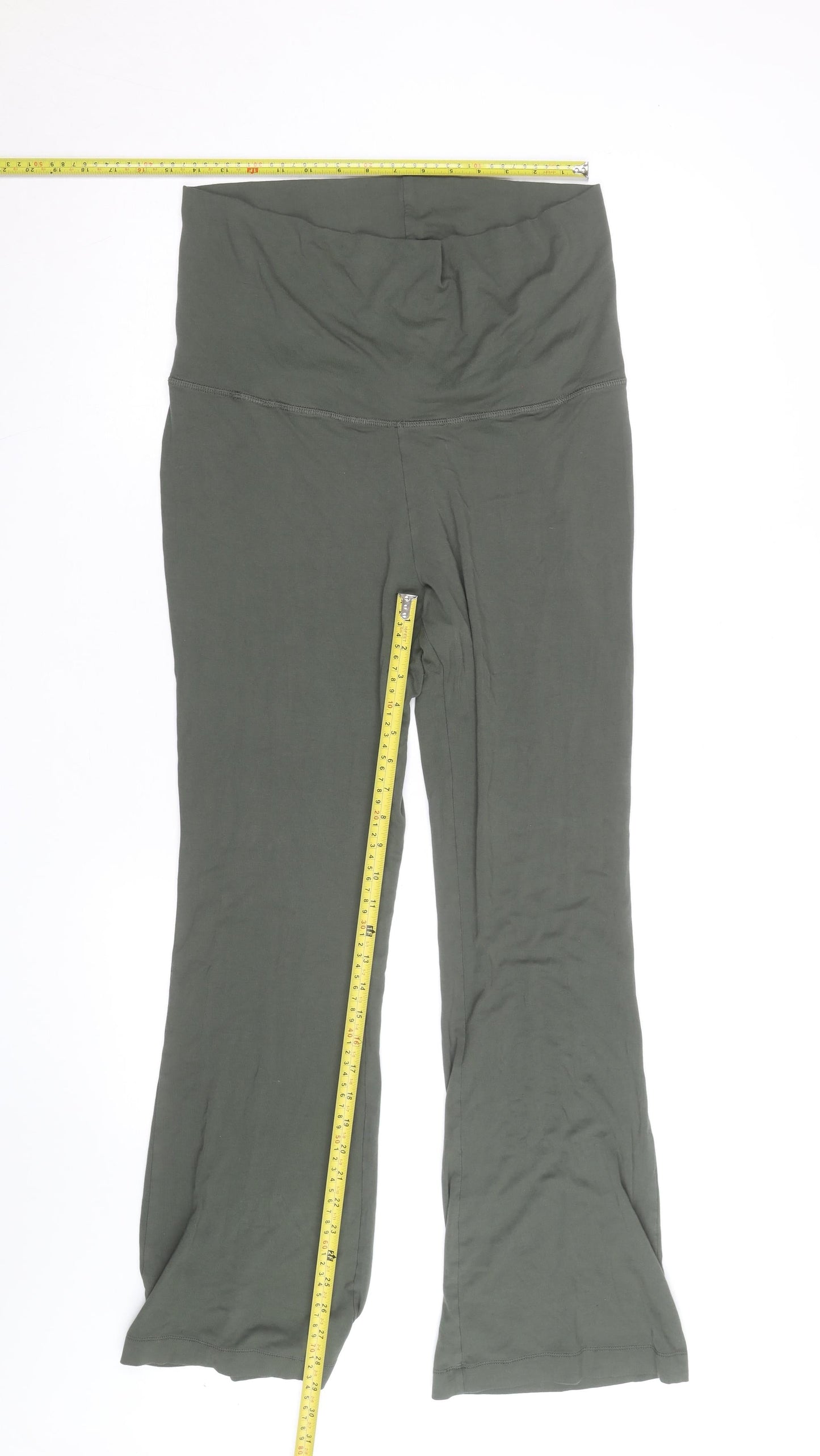 H&M Women Green Yoga Flared Trousers M Regular Fit Cotton Stretch