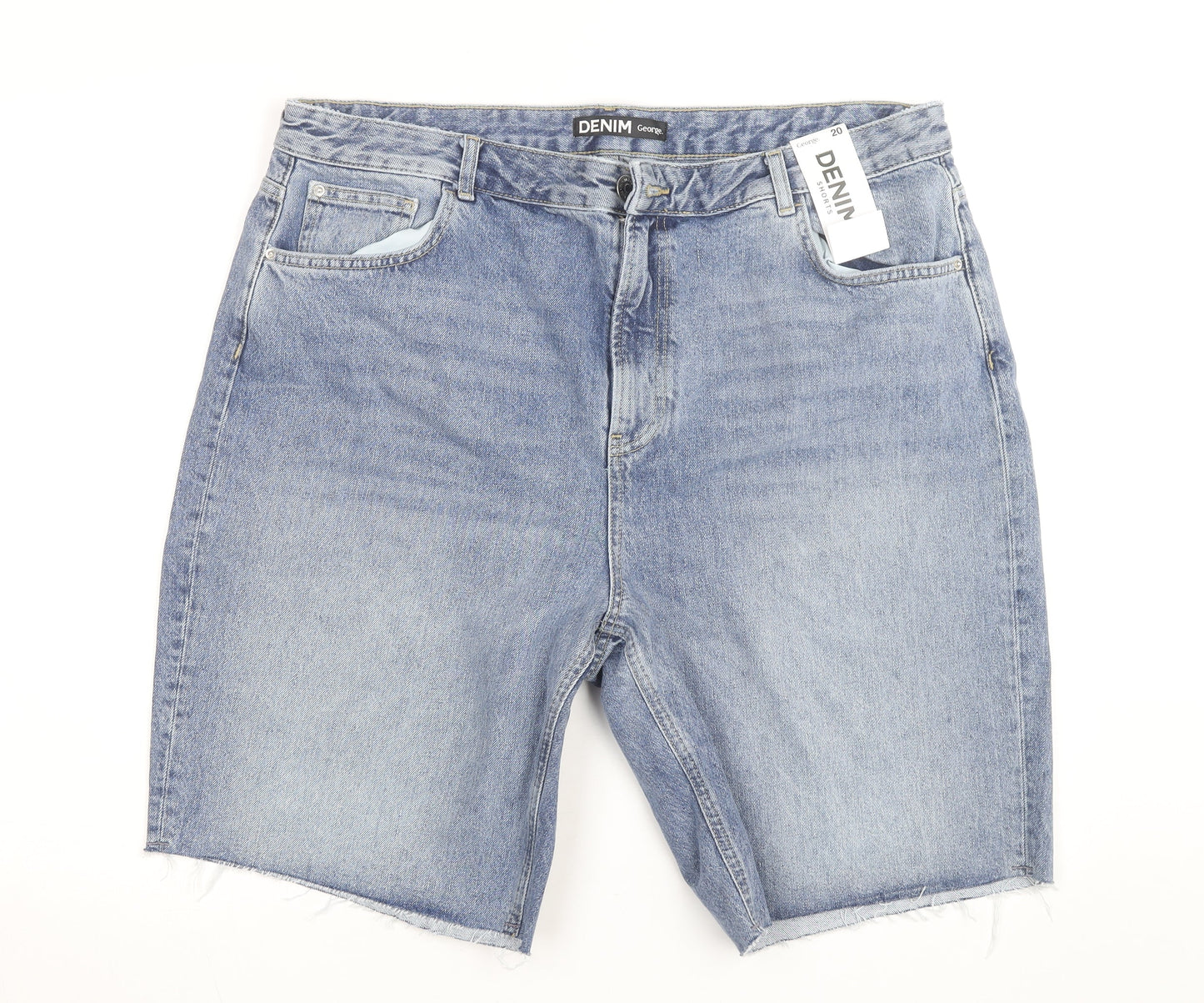 George Men's Blue Denim Chino Shorts Light Wash 100% Cotton Size L