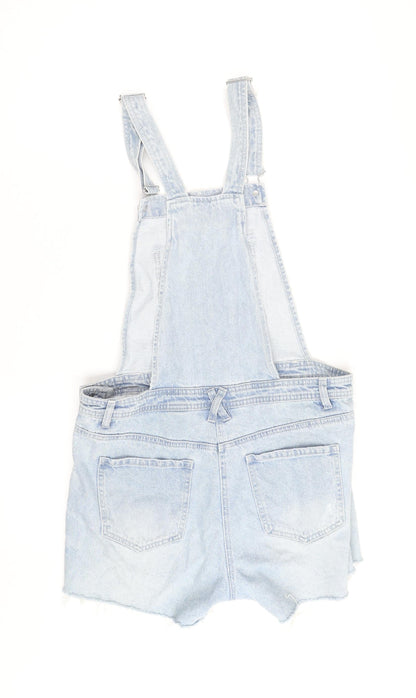 Next Women's Blue Light Wash Denim Short Dungarees Size 12