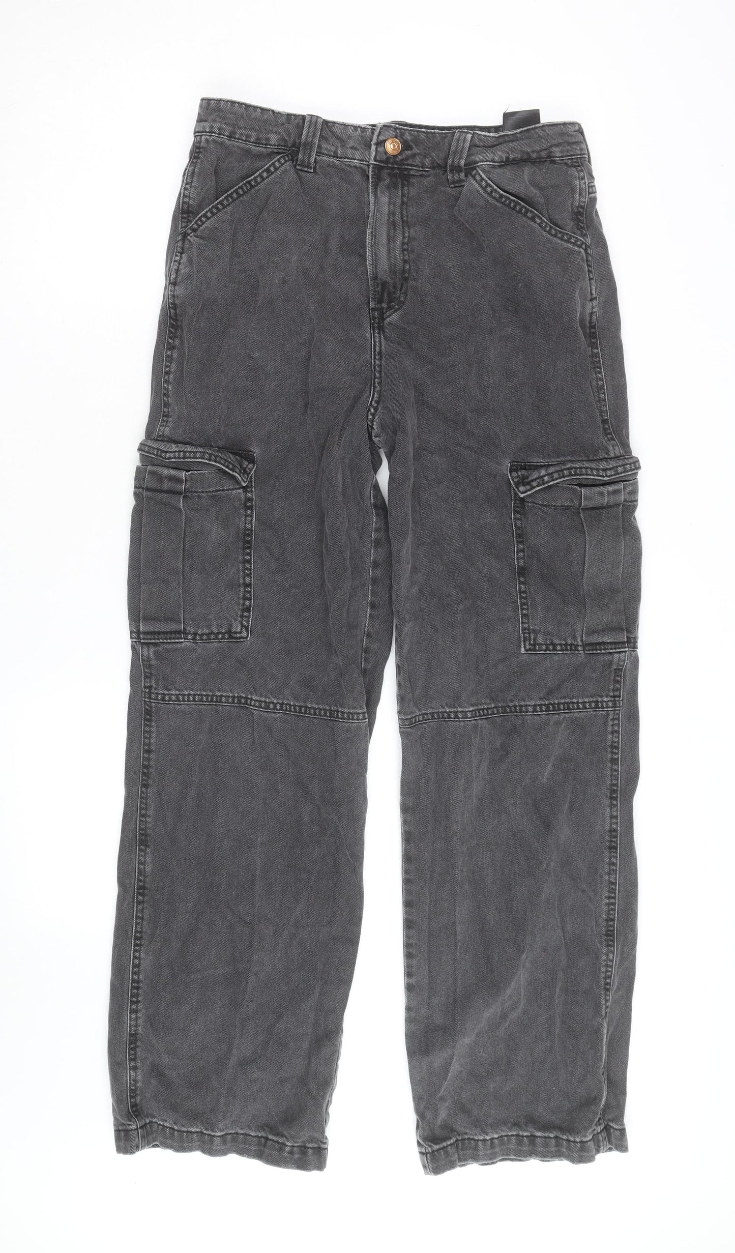 H&M Divided Women's Grey Cargo Trousers Size 10 Cotton Straight Leg