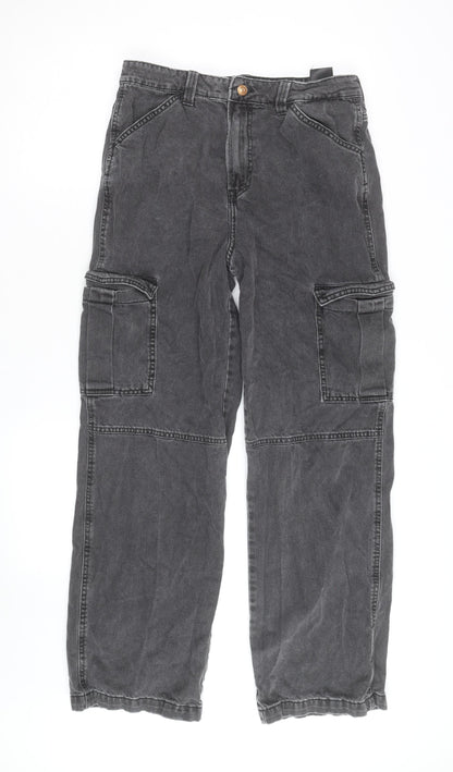 H&M Divided Women's Grey Cargo Trousers Size 10 Cotton Straight Leg