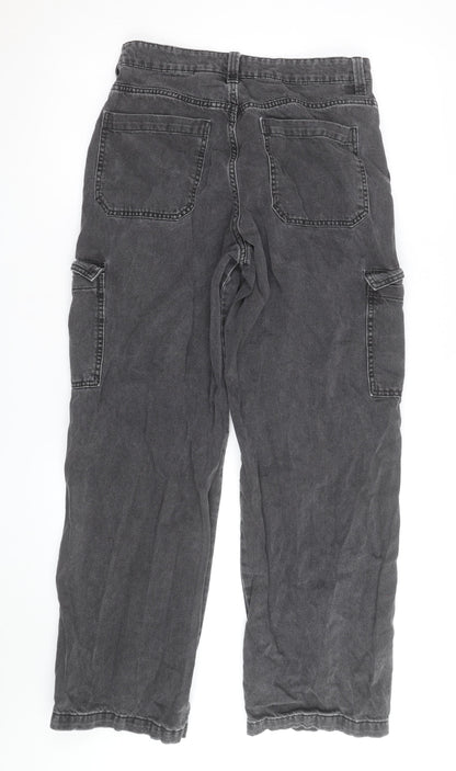 H&M Divided Women's Grey Cargo Trousers Size 10 Cotton Straight Leg