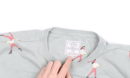Fat Face Womens Green Ice Skater Print Sweatshirt Size 16 UK Cotton Crew Neck