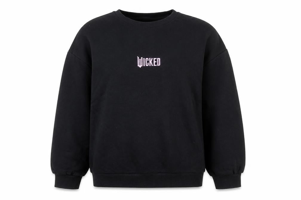 Front view of Wicked girls’ black pullover sweatshirt 13-14 years fairytale graphic print