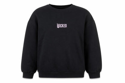 Front view of Wicked girls’ black pullover sweatshirt 13-14 years fairytale graphic print