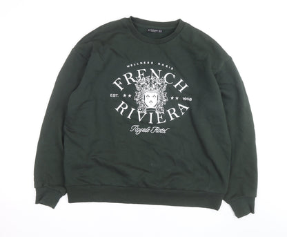 Stradivarius Unisex Dark Green French Riviera Graphic Sweatshirt Size S
