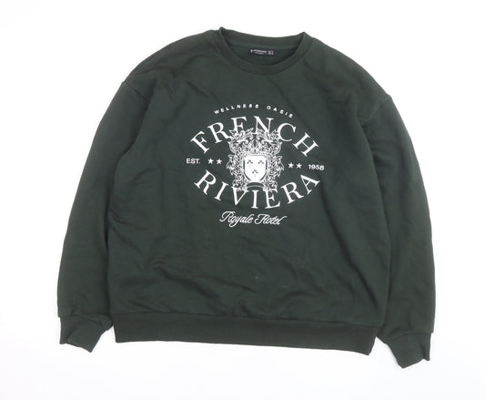 Stradivarius Unisex Dark Green French Riviera Graphic Sweatshirt Size S