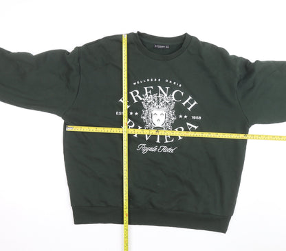 Stradivarius Unisex Dark Green French Riviera Graphic Sweatshirt Size S