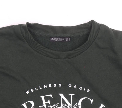 Stradivarius Unisex Dark Green French Riviera Graphic Sweatshirt Size S