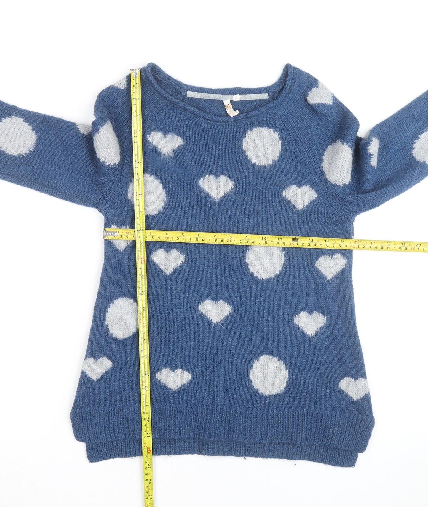 Holly Willoughby Women’s Blue Heart Knit Pullover Jumper Size 8