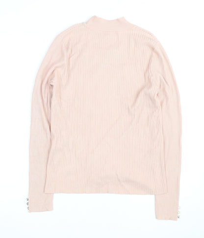 Lipsy Women Pink Ribbed Mock Neck Long Sleeve Pullover Jumper Size 10