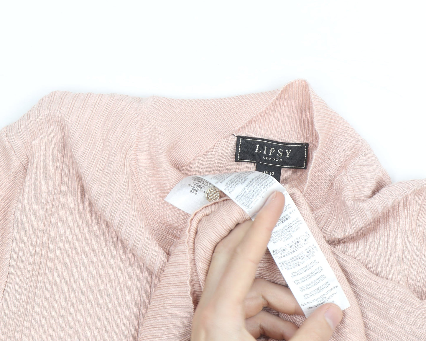 Lipsy Women Pink Ribbed Mock Neck Long Sleeve Pullover Jumper Size 10