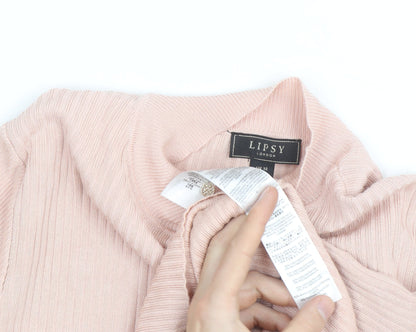 Lipsy Women Pink Ribbed Mock Neck Long Sleeve Pullover Jumper Size 10